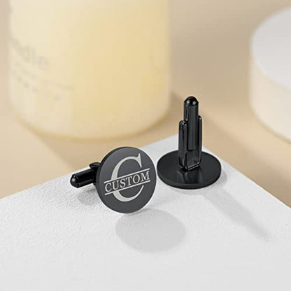 Custom4U Custom Photo Cufflinks for Men Father of the Bride Gifts - color: D-Initial+Name-Black