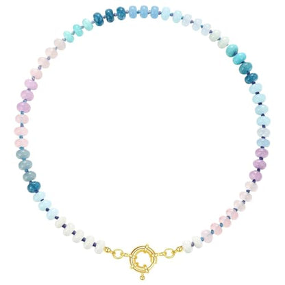 KissYan Beaded Gemstone Necklaces for Women | Colorful Bead Natural Stone Choker with 14K Gold Plated Spring Ring Clasp, Handmade Knot Jewelry for Summer Beach - color: H-Blue & Purple