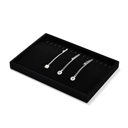 Black Velvet 20 Hook Anti-Tangle Necklace Jewelry Tray | Elegant soft black velvet 20-hook tray, anti-tangle necklace & chain storage for home vanity, retail & trade shows - size: 16 Slot