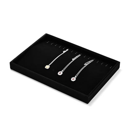 Black Velvet 20 Hook Anti-Tangle Necklace Jewelry Tray | Elegant soft black velvet 20-hook tray, anti-tangle necklace & chain storage for home vanity, retail & trade shows - size: 16 Slot