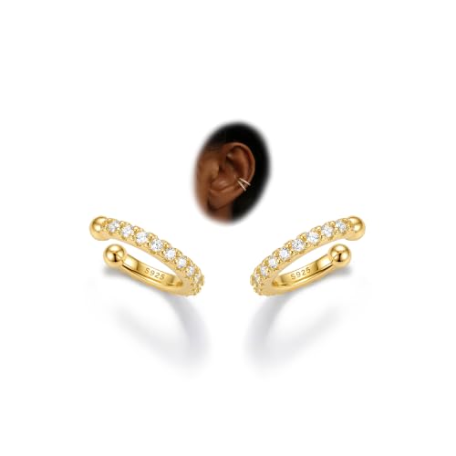 Subiceto 925 Sterling Silver Ear Cuffs Non Piercing - Adjustable Hypoallergenic 14K Gold Plated Clip On Earrings for Women Cubic Zirconia Silver Ear Cuff Helix Cartilage Fake Piercing - color: 03 CZ Gold Tone