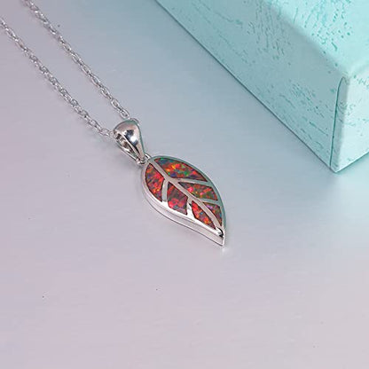 CiNily Opal Leaf/Flower Pendant Necklace for Women Silver Plated Jewelry Gift - color: orange+orange