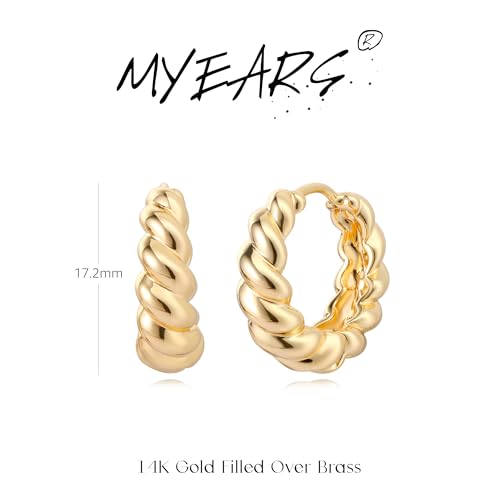 MYEARS Women Earrings Gold Huggie Hoop 14K Small Simple Hypoallergenic Everyday Jewelry - style: Twisted