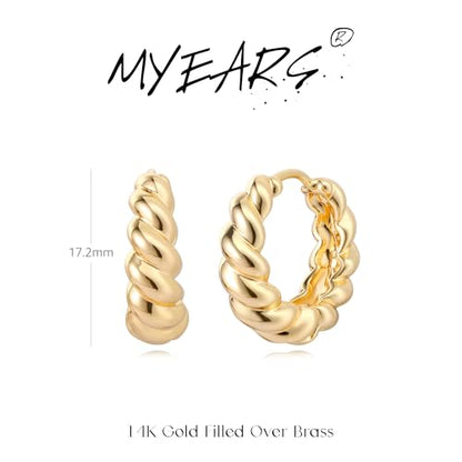 MYEARS Women Earrings Gold Huggie Hoop 14K Small Simple Hypoallergenic Everyday Jewelry - style: Twisted
