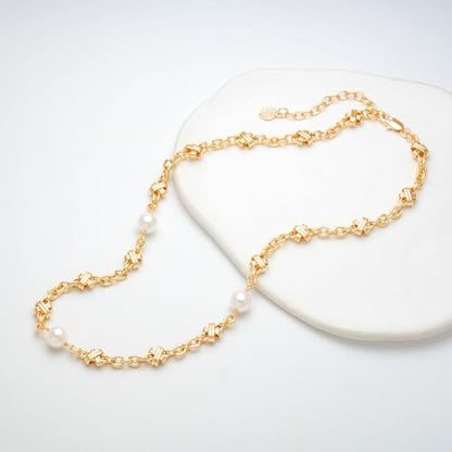 MTMY Beaded Necklaces for Women 14K Gold Plated Dainty Colorful Green/Rose Beaded Pearl Choker Necklace Delicate Boho Choker Necklace Jewelry Gift - style: Cross pearl