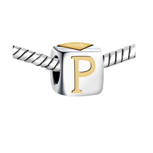 KunBead Initial A-Z Letter Gold Heart Alphabet Love Bead Birthday Charms Compatible with Pandora Charm Bracelet for Women - style: Letter P