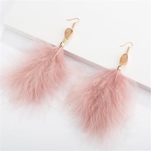 Feather Earrings for Women Boho Bohemian Style Tassel Fringe Statement Drop | Boho Tassel Fringe Statement Drop Earrings Dangle with Bohemian Vibe for Summer Beach Vacation Cruise Festival Outfit - color: Pink