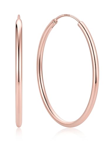 ChicSilver 925 Sterling Silver Hoop Earrings for Women Hypoallergenic, Lightweight Large Gold Plated Silver Hoop Earrings, Endless Hoops Earring 20/30/40/50/60/70MM - color: A. High Polished Rose Gold, size: 40mm
