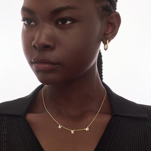 OAK & LUNA Inez Initial Necklace - Gold Plated & Sterling Silver — A-Z Letter Pendant on 15″ + 2″ Adjustable Cable Chain - color: 18K Gold Plated Silver, style: Letter E