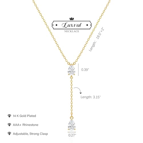 Luxval Diamond Pendant Gold Necklace for Women，Dainty 18k Gold Plated Choker Necklaces Simple Gold Jewelry Gifts for Women - color: Gold-Y teardrop