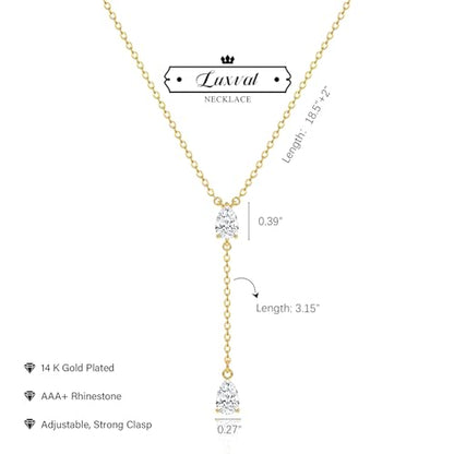 Luxval Diamond Pendant Gold Necklace for Women，Dainty 18k Gold Plated Choker Necklaces Simple Gold Jewelry Gifts for Women - color: Gold-Y teardrop