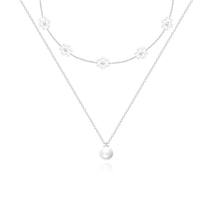 LULII Pearl Necklaces for Women 14K Gold Plated Dainty Layered Single Pearl Necklace Simple Daisy Pearls Choker Cute Gold Necklace Stack Jewelry Sets for Women Trendy Gifts - color: Silver-Layered Daisy Pearl