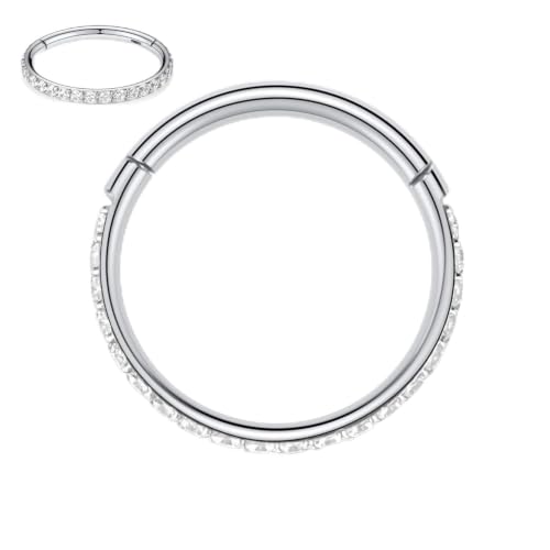 FUNLMO 20G 18G 16G 12G Nose Ring Hoop Conch Rook Daith Helix Tragus Piercing Jewelry 316L Surgical Steel Cartilage Earring Conch Hoop Earring Septum Jewelry Belly Lip Ring 5mm to 14mm - color: Silver-Clear CZ, 1pc