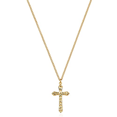 Fettero Cross Necklace for Women Faith Pendant 14K Plated Dainty Chain Necklaes Minimalist Simple Tiny God Lords Prayer Religious Jewelry - style: Hammered Cross