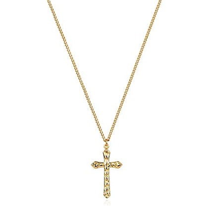 Fettero Cross Necklace for Women Faith Pendant 14K Plated Dainty Chain Necklaes Minimalist Simple Tiny God Lords Prayer Religious Jewelry - style: Hammered Cross