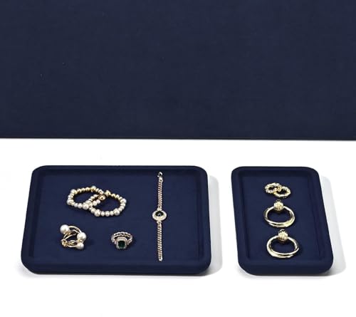 Microfiber Jewelry Trays Stackable Ring Earring Bracelet Necklace Bangle Watch Display Tray Drawer Organizer 7.08 * 3.93 * 0.59inch (Blue - color: Blue, size: 18*10cm Tray