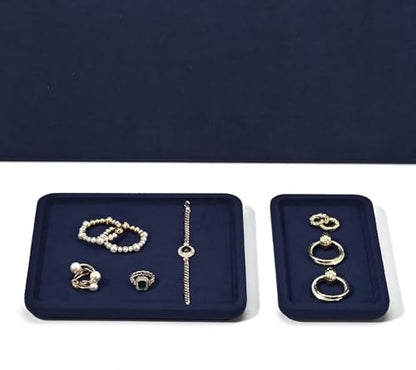 Microfiber Jewelry Trays Stackable Ring Earring Bracelet Necklace Bangle Watch Display Tray Drawer Organizer 7.08 * 3.93 * 0.59inch (Blue - color: Blue, size: 18*10cm Tray
