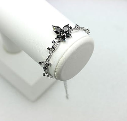 Faship Gorgeous CZ Crystal Floral Necklace Earrings Set - color: Black / Matching Bracelet