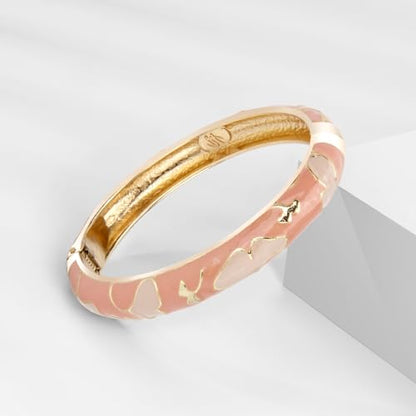 UJOY Cloisonne Bracelet Butterfly Hinge Indian Cuff Bangle Enameled Jewelry Flower Bracelets for Women Gift Box 55A114 - color: A45-2 Pcs Set-Cream and Pink