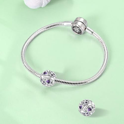 925 Sterling Silver Lucky Clover Birthstone Charms for Bracelets Dangle Pendant with 5A Cubic Zirconia Compatible Pandora Bracelets, Ladies Birthday Gift - style: 2-February