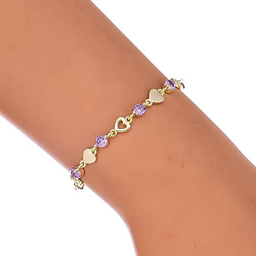 14K White Gold Plated Link Bracelet for Women Heart Star Round Beaded Charms Dainty Chain Simple Jewelry Gifts - color: star purple zircon-gold