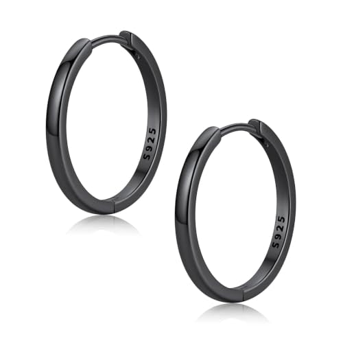 FaithHeart Solid 925 Sterling Silver Small Huggie Hoop Earrings for Women | Silver/Black/Gold/Rose Gold Small Hoop Earrings, Hypoallergenic Lightweight Cartilage Huggie Earrings, Gift Box - color: 01. Blank-Black, size: 20mm