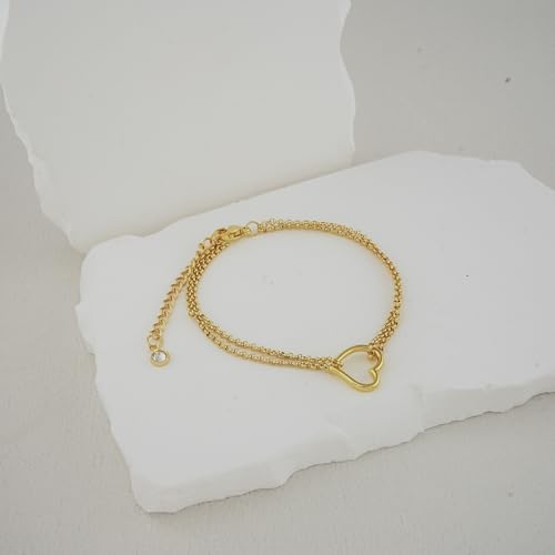 Bheop Ankle Bracelets for Women 14K Gold Silver Plated Waterproof Anklets | Evil Eye Pearl Heart Conch Shell Charm, Boho Adjustable Foot Chain, Dainty Summer Beach Jewelry Gifts, Non Tarnish - color: GD-Heart