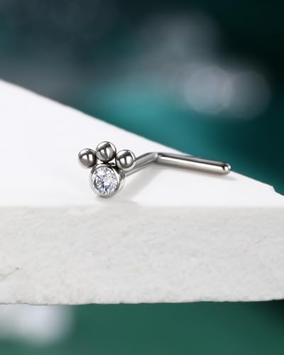 3PCS Titanium Flower Nose Rings Studs 20G, 6.5mm L-Shaped Nose Piercing Jewelry Set - Hypoallergenic Surgical Steel Heart L Bend Nostril Stud for Women Men - color: 1PCS-Paw