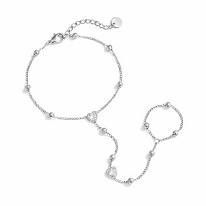 Mchic Hand Chain Tennis Bracelets for Women Trendy: Dainty Diamond Beaded Bracelet 14K Gold Plated/Silver Finger Ring Bracelet Hand Chain Jewelry Adjustable Sparkly Prom Bracelets - color: beaded hand chain silver
