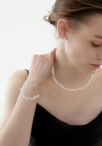 Austrian Crystal Rhinestone Choker Necklace Elegant Flower Leaf Chain Necklace Jewelry for Party Prom Costume Accessories for Women - color: AB Crystal-Platinum Plated