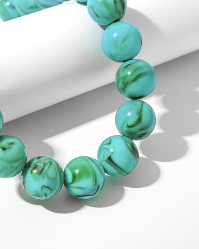Chunky Beaded Choker Necklace for Women Boho Statement Necklace with Large Pearl Blue Brown Tone Resin Beads Summer Beach Jewelry Gifts - color: Turquoise