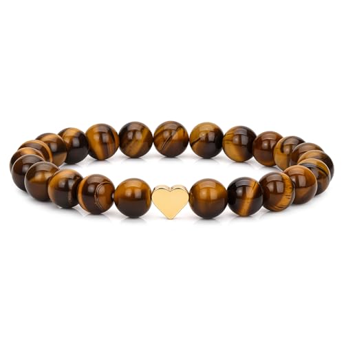 Healing Bracelet For Women Anxiety Beaded Bracelets Jewelry Healing Stone Crystal Bracelet Stress Relief Yoga Beads Chakra Bracelets Gifts For Women pink - color: Heart-Tigers Eye