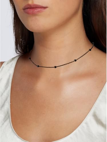 FOCALOOK Choker Necklace for Women, Double Layered Boho Beaded Choker Chain | Dainty 14K Gold Plated/Silver/Black Metal, Simple Small Satellite Beaded Chain Necklace, Hypoallergenic for Everyday Wear - color: 02.Satellite Beads-Black