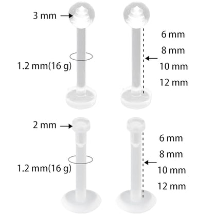 Clear Lip Piercings Set for Women Men 16 G Acrylic Tongue Rings Jewelry Nose Retainers Helix Earrings Studs Labret Piercing Para La Nariz 20 Pcs - size: 1.2*6