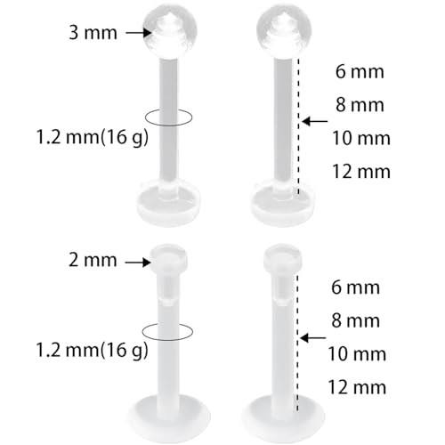 Clear Lip Piercings Set for Women Men 16 G Acrylic Tongue Rings Jewelry Nose Retainers Helix Earrings Studs Labret Piercing Para La Nariz 20 Pcs - size: 1.2*12+3