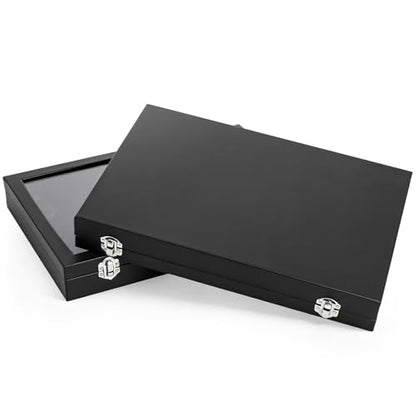 Elsjoy 2 Pack Necklace Organizer Box, Premium Necklace Display Cases with Transparent Glass Lid, Black Velvet Necklace Storage Holder Box, 40 Hooks (20 Per Box)