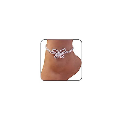 Sora Tuki Ankle Bracelets for Women Tennis Rhinestone Anklets for Women Butterfly Heart Star Cross Anklet Bracelet for Women Plus Size Anklet Bracelets for Big Ankle Beach Foot Jewelry - style: 3 - big butterfly