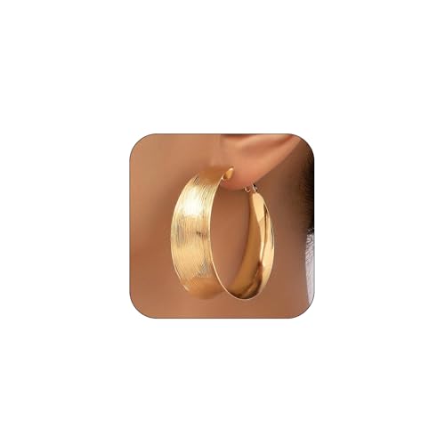 Hoop Earrings for Women Wide Hoop Earrings Large Big Flat Huggie Hoops Earrings Trendy Chunky Hoops Earrings Statement Earrings Jewelry for Women - color: Gold Gold