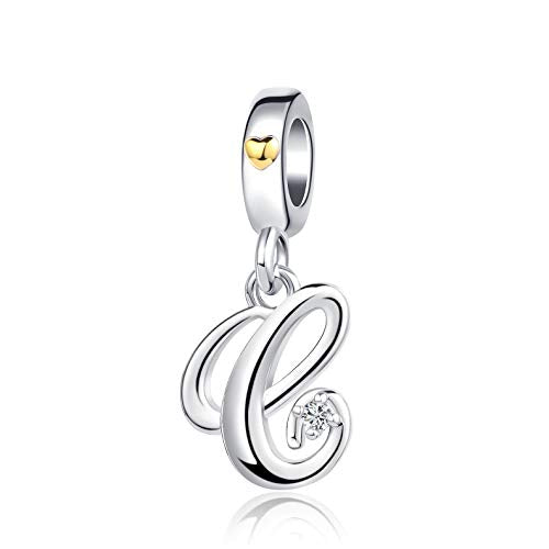 Silver Initial A-Z Letter Charm Compatible Pandora Charm Bracelets for Women Jewelry - style: C