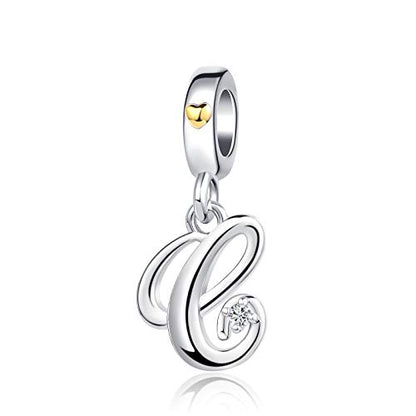 Silver Initial A-Z Letter Charm Compatible Pandora Charm Bracelets for Women Jewelry - style: C