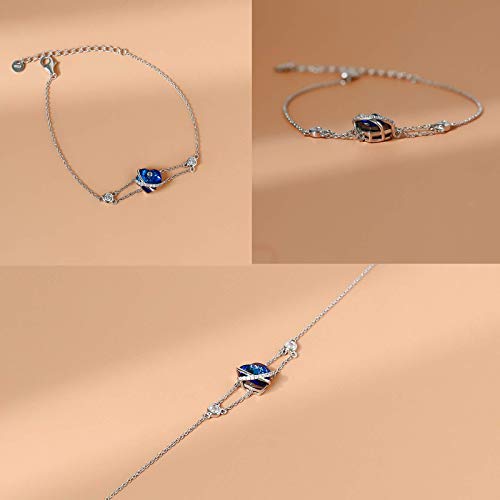 AOBOCO I Love You Jewelry - Sterling Silver Blue Purple Love Heart Bangle Bracelet Embellished with Crystals from Austria, Fine Anniversary Birthday Jewelry Gifts for Women - style: 04 Blue Bracelet