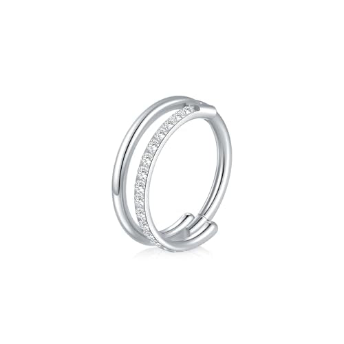 Xpircn ASTM F136 Titanium Double Hoop Septum Click Nose Rings Lip Rook Lobe Tragus Helix Cartilage Daith Conch Earrings Clear CZ Paved Nose Piercing Jewelry for Women Men - color: CZ Double Rings Silver, size: 16G 8mm