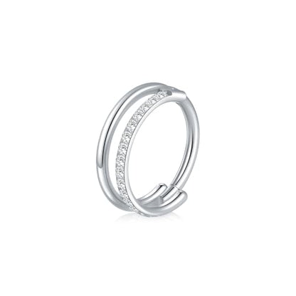Xpircn ASTM F136 Titanium Double Hoop Septum Click Nose Rings Lip Rook Lobe Tragus Helix Cartilage Daith Conch Earrings Clear CZ Paved Nose Piercing Jewelry for Women Men - color: CZ Double Rings Silver, size: 16G 8mm