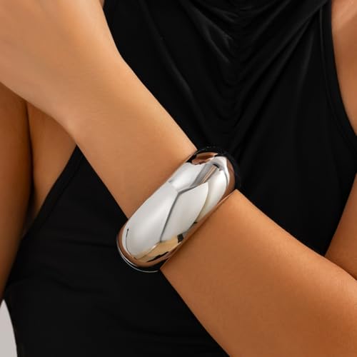 Gold/Silver Cuff Bangle Bracelets For Women Chunky Waterdrop Twisted Hinged Bangle Bracelets Minimalist Arm Cuff Bracelet Jewelry Gifts - color: 4Silver