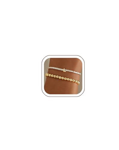 14K Gold Plated Bracelets for Women Dainty Tennis Initial Bracelet Trendy Beaded Stackable Charm Bracelets Layered Waterproof Bracelet Dainty Bracelet for Women Jewelry Gifts - style: L