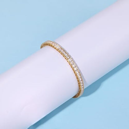 Square Cubic Zirconia Tennis Bracelet for Women, 2.5mm Thin 2.5 * 2.5mm Square Cut 18K Yellow Gold/White Gold Plated Elegant Everyday Jewelry Gift - color: 2.5 * 2.5mm Square Bracelet-Gold, size: 7.25 inch