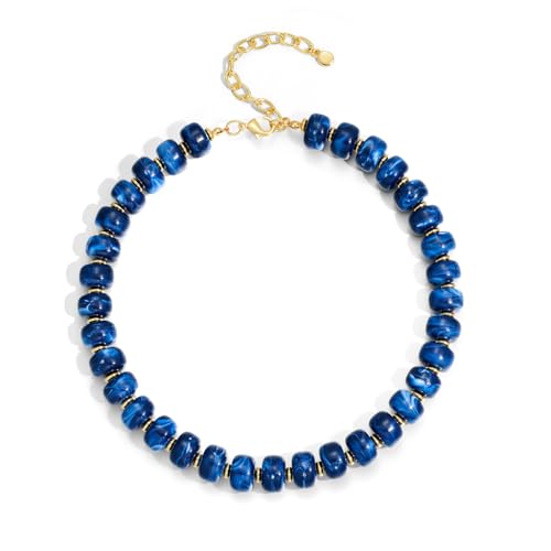 Chunky Beaded Necklace for Women Trendy Multicolor Resin Beads Choker Necklaces Boho Summer Statement Necklace Chunky Heart Jewelry - color: Bead necklace-dark blue