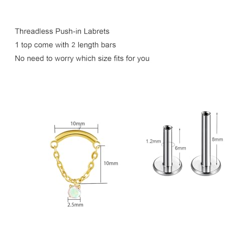 BelezaDosas G23 Titanium Labret Studs Threadless Push-in Labret Press Fit 16G Cluster Helix Lobe Conch Tragus Push Back Piercing Jewelry - style: chain gold AB