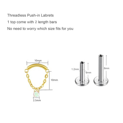 BelezaDosas G23 Titanium Labret Studs Threadless Push-in Labret Press Fit 16G Cluster Helix Lobe Conch Tragus Push Back Piercing Jewelry - style: chain gold AB