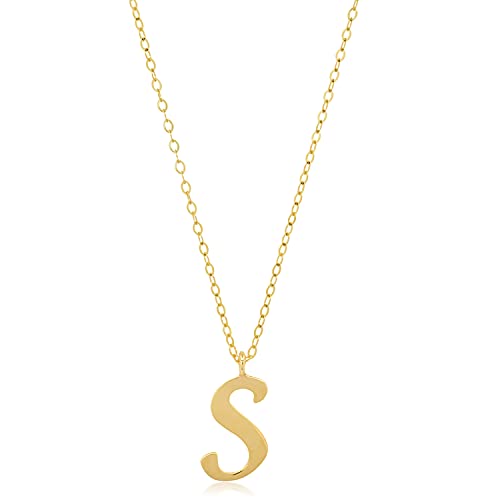MAX + STONE 10k Solid White or Yellow Gold Dainty Script Initial Extendable Necklace, 16+2 inches - style: 10k Yellow Gold / Letter S